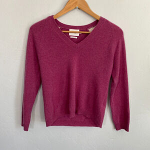 Not Shy Cashmere Sweater Women Size XS Purple White Side Stripe Pullover